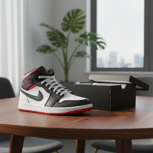 Nike Air Jordan 1 Mid Black White Red Sneakers