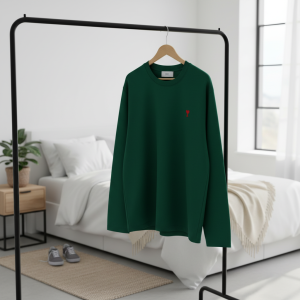 Ami Paris Green Heart Logo Long Sleeve T-Shirt