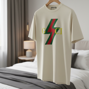 Gucci Lightning Logo Cotton T-Shirt Beige