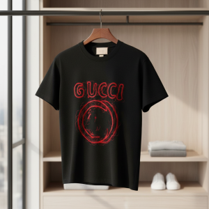 Gucci Black T-Shirt Red Graphic Casual Top
