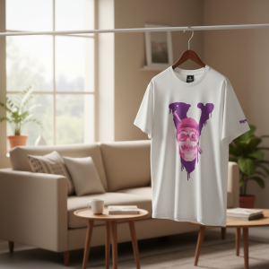 Vlone Purple Skull Print Graphic White T-Shirt
