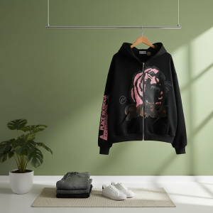 Streetwear Black Tiger Print Zip Up Hoodie