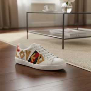 Gucci Loved Embroidered White Leather Sneakers
