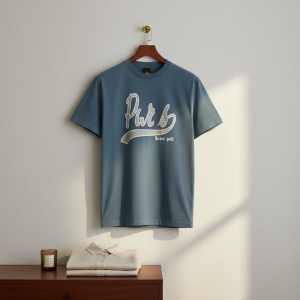 Balenciaga Paris Logo Blue Cotton T-Shirt