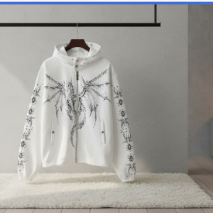 THUG CLUB White Hooded Streetwear Jacket