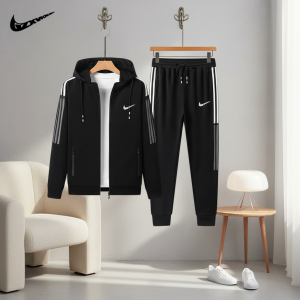 Nike Black Hooded Tracksuit Men Sportswear Set