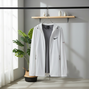 Nike Men White Lightweight Hooded Jacket