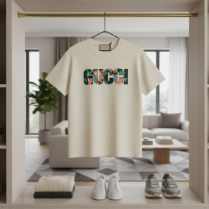 Gucci Floral Logo Beige Cotton T-Shirt