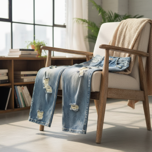 Derschutze Distressed Embroidered Denim Jeans Pants