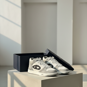Dior Gray White Leather Casual Sneakers