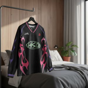 Hellstar Flame Print Black Mesh Long Sleeve Jersey
