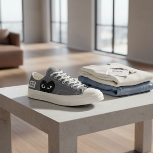 Converse Grey Canvas Low Top Heart Eyes Sneakers