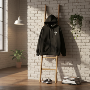 Stussy Black Zip Up Hoodie Streetwear Pullover