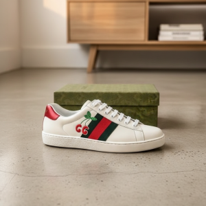 Gucci Cherry Stripe White Leather Sneakers