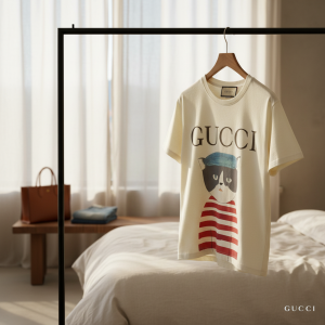 Gucci Cat Print Casual Cotton T-Shirt for Men