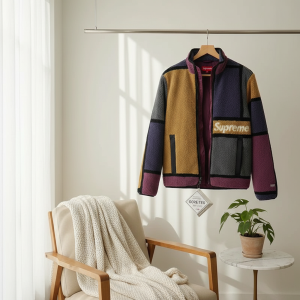 Supreme Color Block Fleece Jacket Men Winter Coat