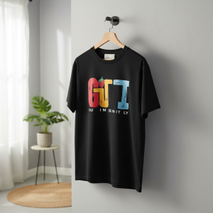 Men’s Casual Black Graphic Letter Print Cotton T-Shirt