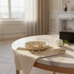 Chanel Deer Design Crystal CC Dangle Earrings Gold