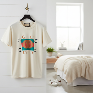 Gucci Logo Print Beige Cotton T-Shirt