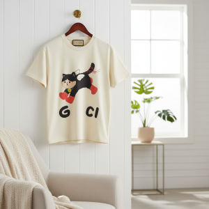 Gucci Flying Cat Print Casual Cotton T-Shirt