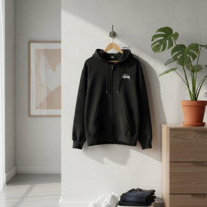 Stussy Black Streetwear Logo Print Hoodie Sweater