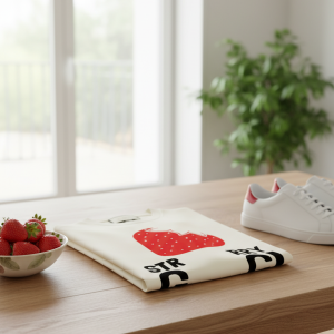 Gucci Strawberry Print Casual T-Shirt Cream