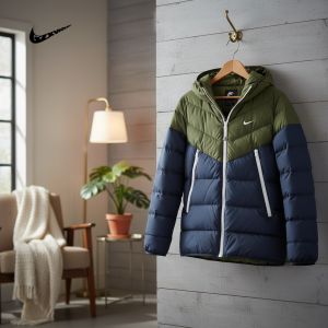 Nike Winter Hooded Puffer Jacket Green Navy