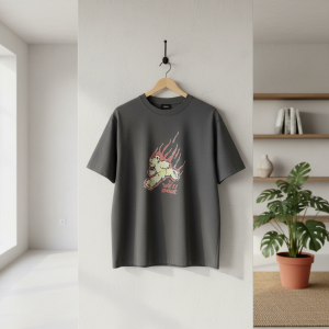 WE11DONE Flaming Bear Graphic Oversized Grey T-Shirt