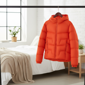 Orange Hooded Puffer Jacket Winter Warm Coat