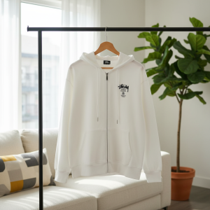 Stussy White Zip Up Hoodie Streetwear Pullover
