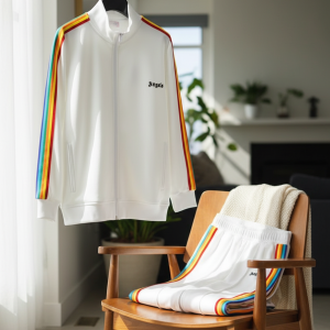 Palm Angels White Rainbow Stripe Tracksuit Set