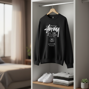 Stussy Streetwear Black Graphic Print Sweatshirt Pullover