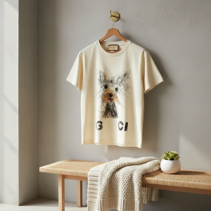 Gucci Dog Print White Cotton T-Shirt