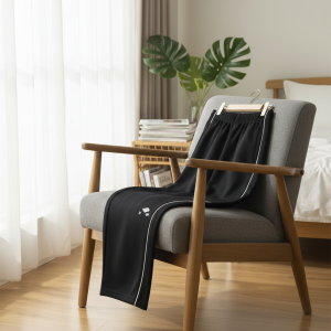 Men Black Casual Sports Pants with White Side Stripes