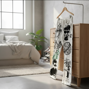 Stussy Graffiti Print Streetwear White Denim Pants