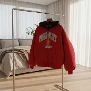 Reversible Red Black Unisex Hooded Bomber Jacket
