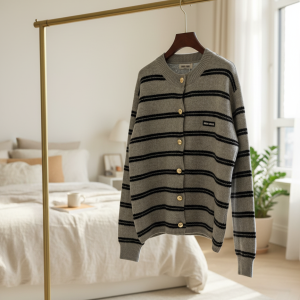 Miu Miu Striped Gray Wool Cardigan Sweater for Women