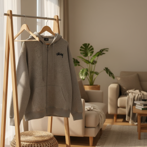 Stussy Grey Flower Print Zip Up Hoodie