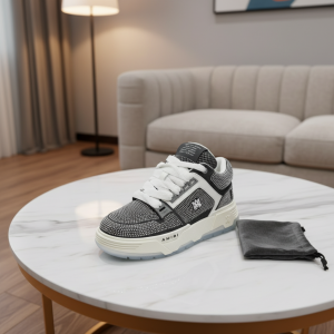 Amiri Skel Top Low Gray Crystal Sneakers