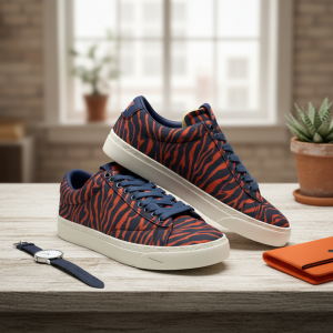 Nike Tiger Stripe Canvas Sneakers Navy Orange