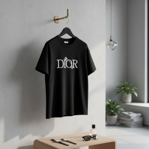 Dior Black Cotton Logo Print Casual T-Shirt