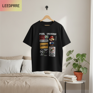 LEEDPRRE Pixel Universe Graphic Black T-Shirt