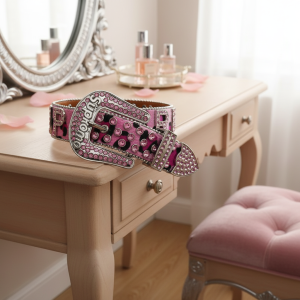 JewelrySupreme Pink Rhinestone Leopard Western Belt