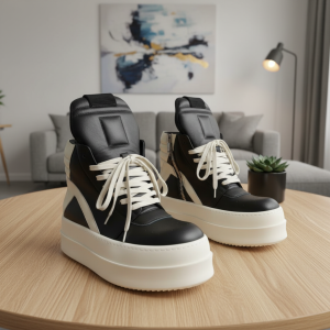 Rick Owens Black White Platform High Top Sneakers