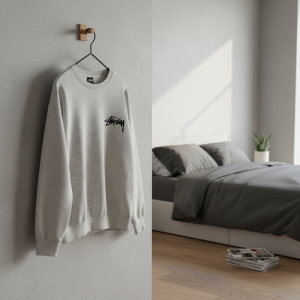 Stussy Gray Crewneck Sweatshirt Casual Streetwear Pullover