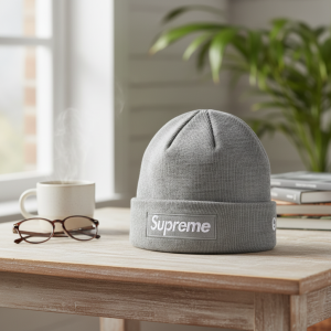 Supreme Gray Knit Beanie Winter Hat for Men Women