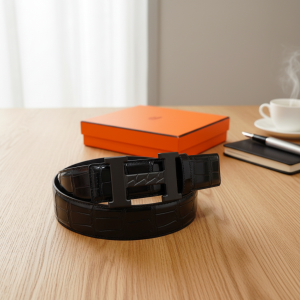 Hermes Black Crocodile Leather Men Belt