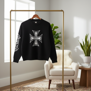 G/R Black Cross Knit Pullover Sweater