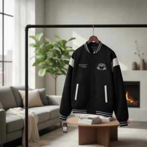 WE11DONE Black Varsity Jacket Unisex Casual Coat