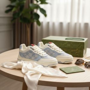 Gucci Blue Canvas Low Top Sneakers